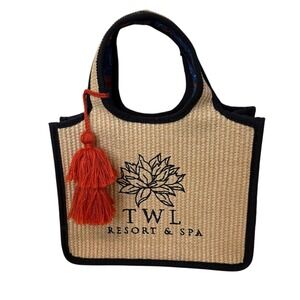 Kiehls x The White Lotus Resort & Spa Woven Straw Tassel Tote Bag w/ Door Hanger